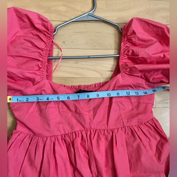 English Factory Pleated Detail Puff Sleeve Mini Dress Pink Size S - Picture 10 of 14